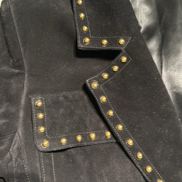 Vintage YSL Runway Gold Studded Black Suede Jacket - Picture 7 of 8